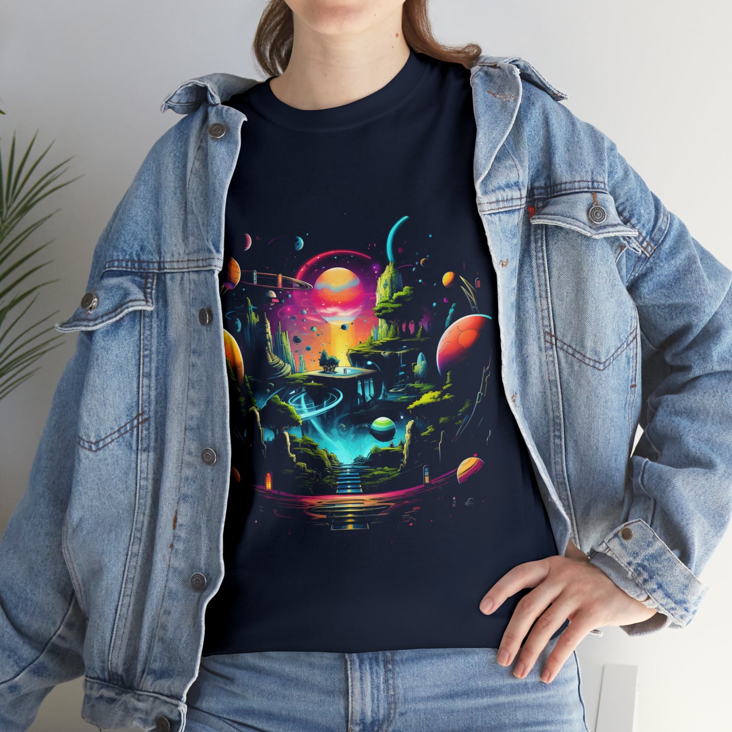 Alien Planets custom navy T-Shirt lifestyle image