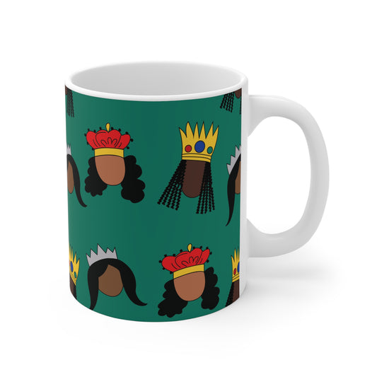 Black Queens custom patterned mug right hand view