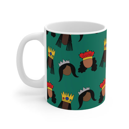 Black Queens custom patterned mug left hand view