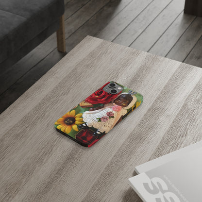 Black Girl Magic Slim Phone Case face down on table