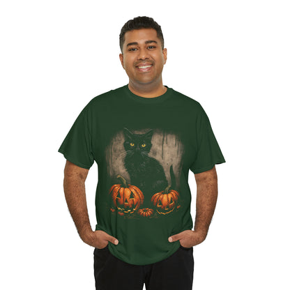 Halloween Black Cat Custom T-Shirt (Black/Navy)