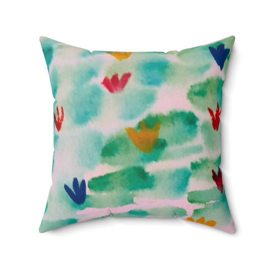 Front view watercolor floral square throw pillow