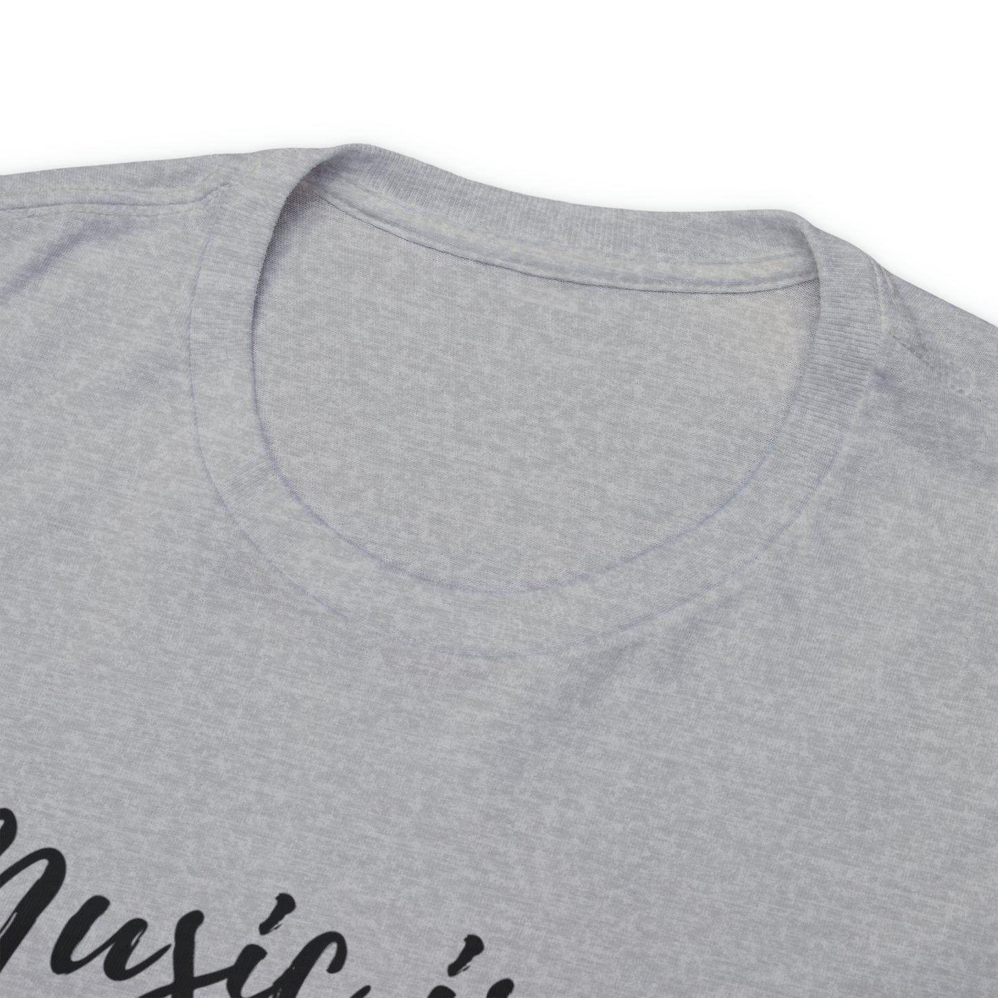 Music is my Therapy custom gray T-Shirt front collar closeup