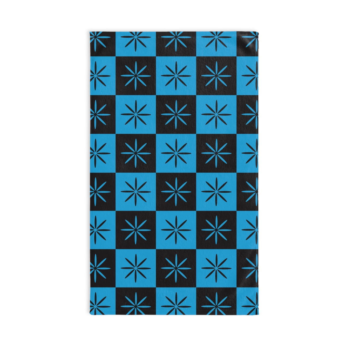 Black & Blue Mid-century Style Checkerboard Atomic Bath Hand Towel