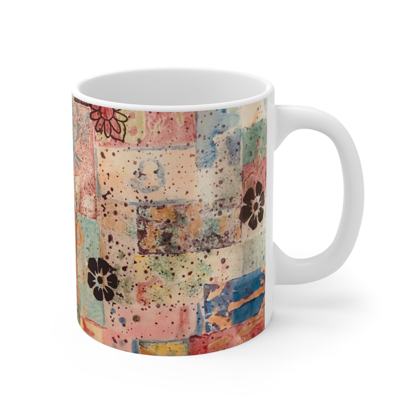 Abstract Flowers custom patterned mug right hand view