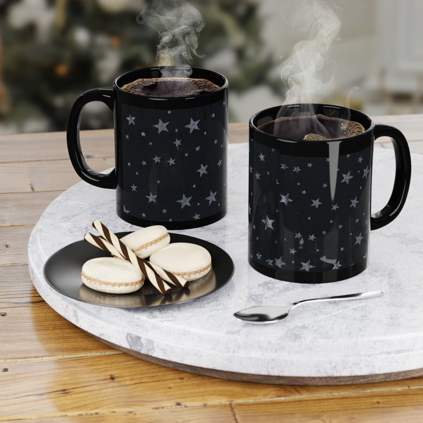 Silver Stars Black 11oz Coffee/Tea Mug