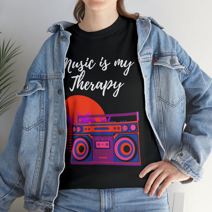 Music is my Therapy custom black T-Shirt lifestyle image