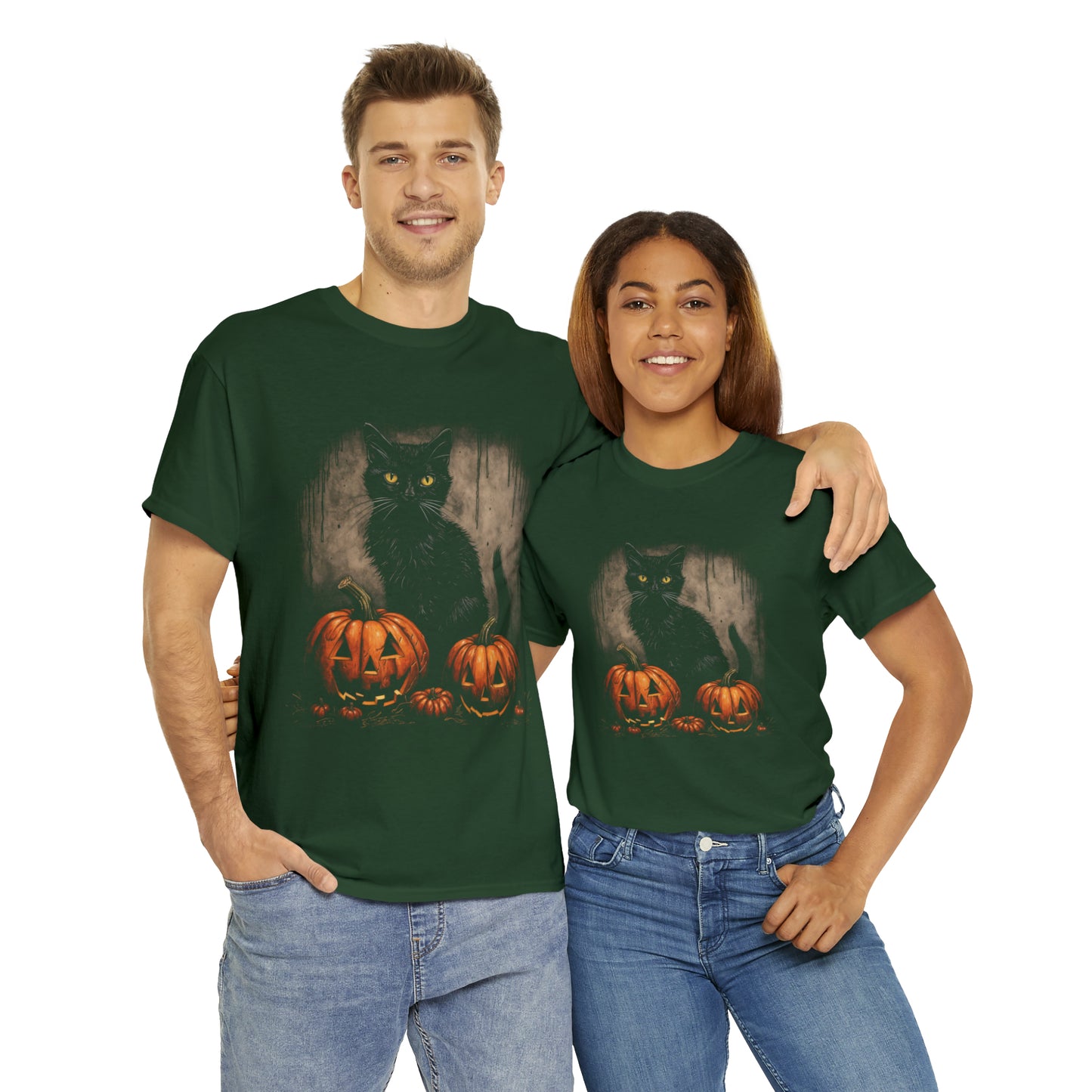 Halloween Black Cat Custom T-Shirt (Black/Navy)