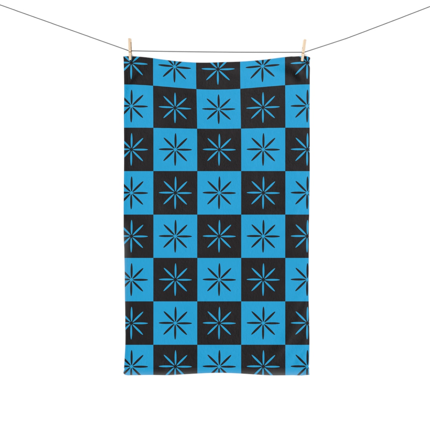 Black & Blue Mid-century Style Checkerboard Atomic Bath Hand Towel