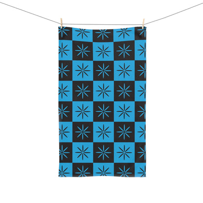 Black & Blue Mid-century Style Checkerboard Atomic Bath Hand Towel