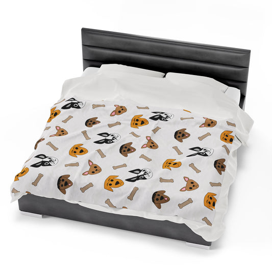 Dog-Print Velveteen Throw Blanket