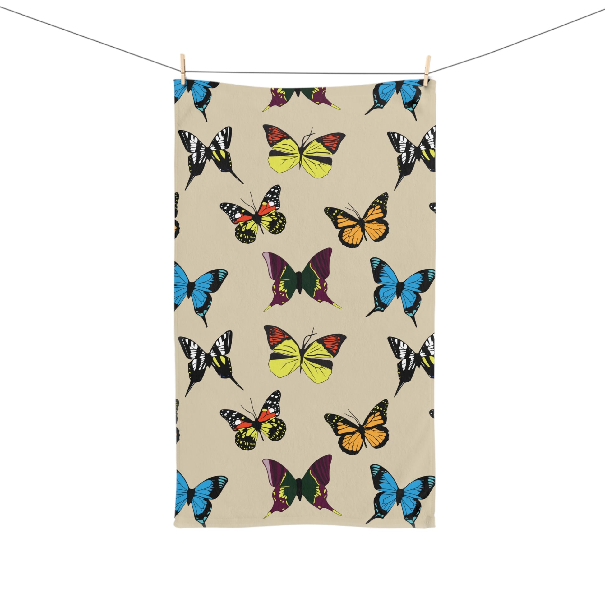 Butterfly Hand Towel Hanging on clothesline