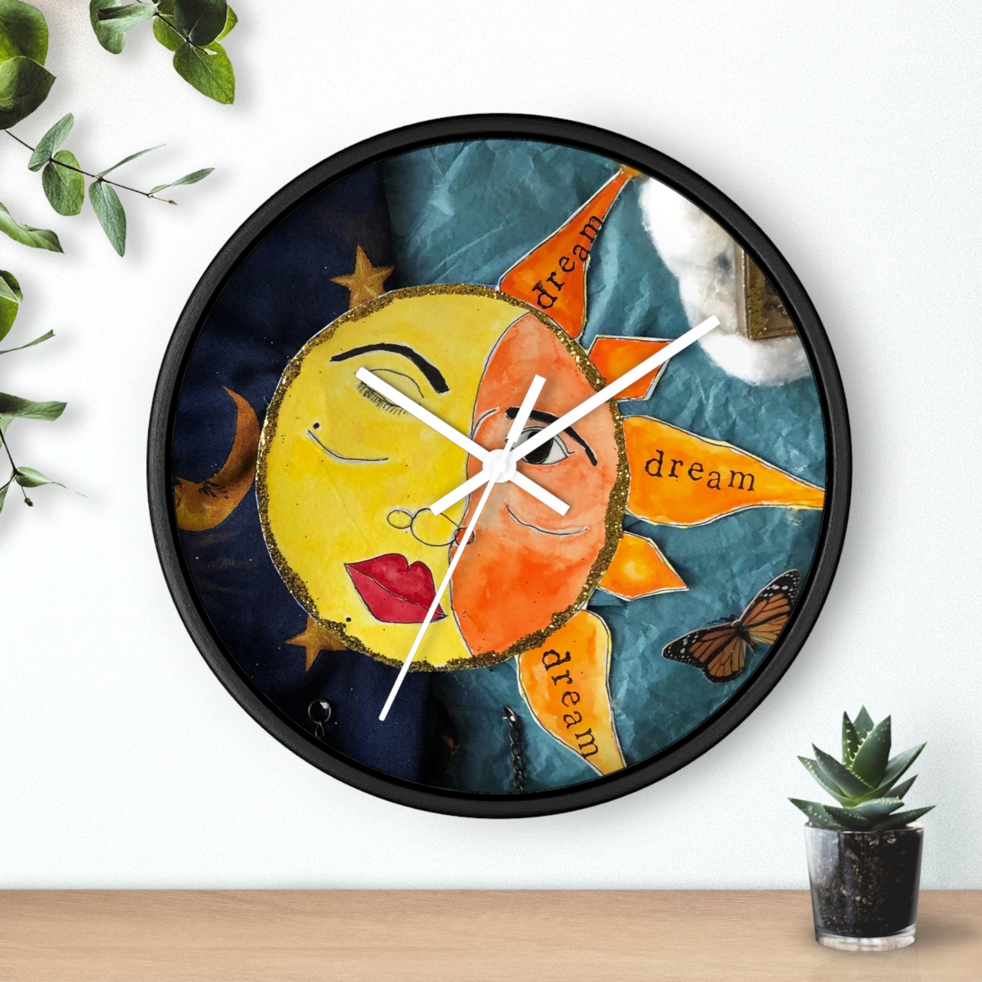 Celestial Circus Black Wall Clock with white hands