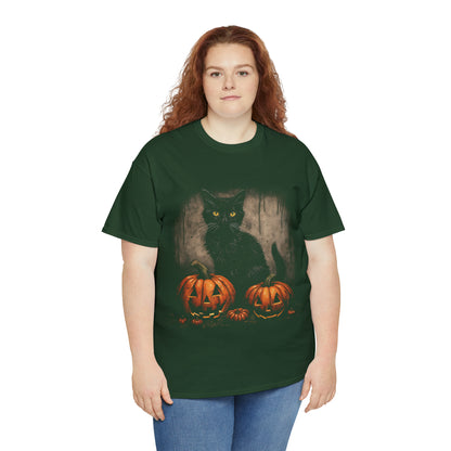 Halloween Black Cat Custom T-Shirt (Black/Navy)