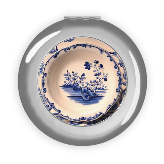 Classic Dutch Blue Delft Dish Scene, Vintage-Themed Compact Travel Mirror, Gifts for Her