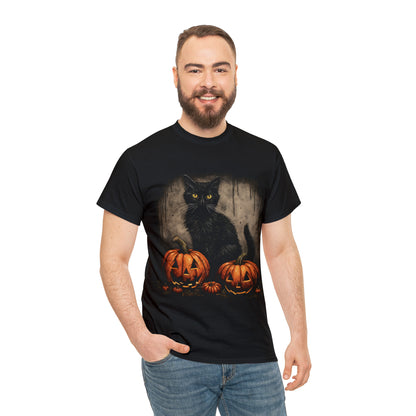 Halloween Black Cat Custom T-Shirt (Black/Navy)