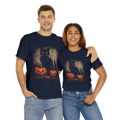 Halloween Black Cat Custom T-Shirt (Black/Navy)