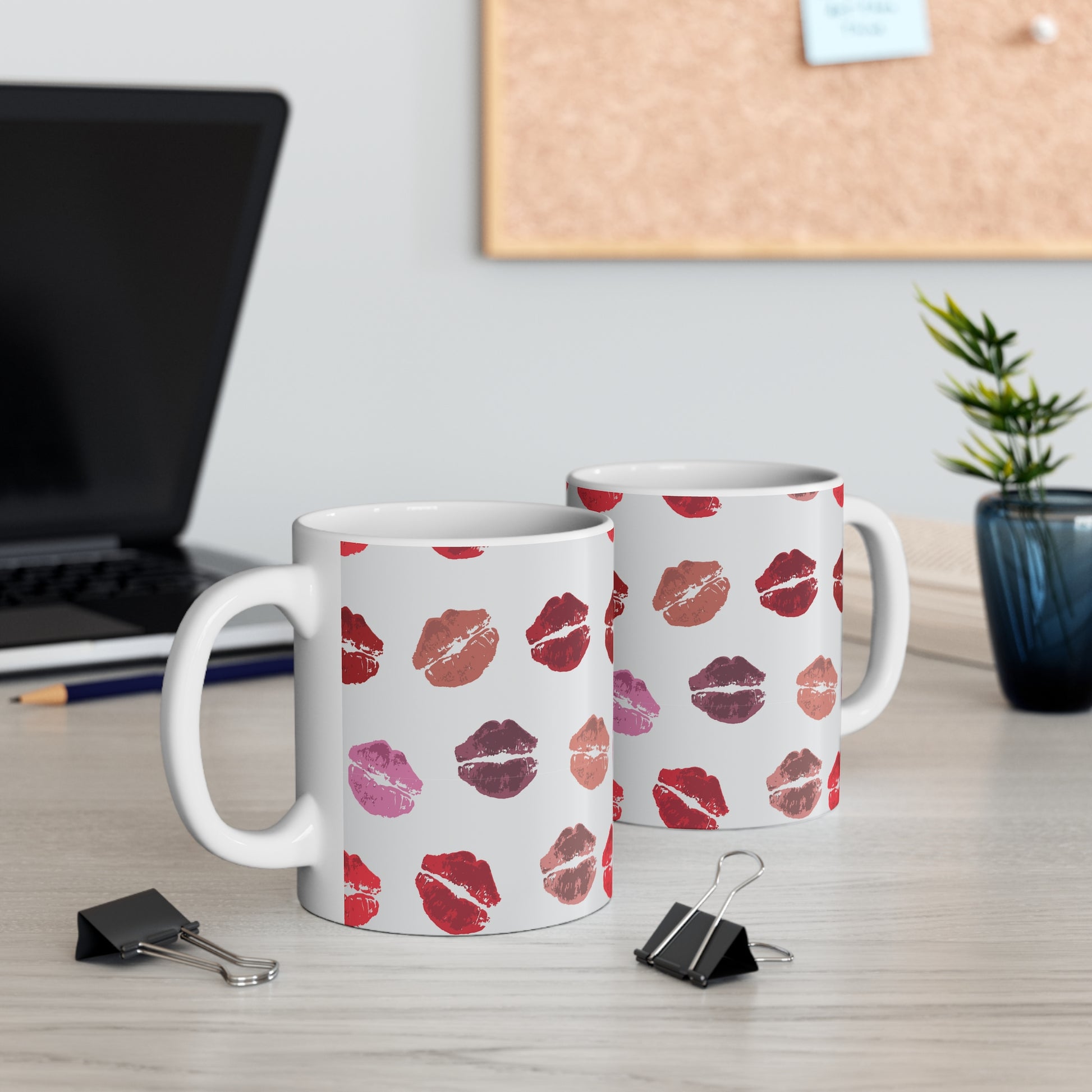 Kisses from the Misses custom patterned mug left and right hand view