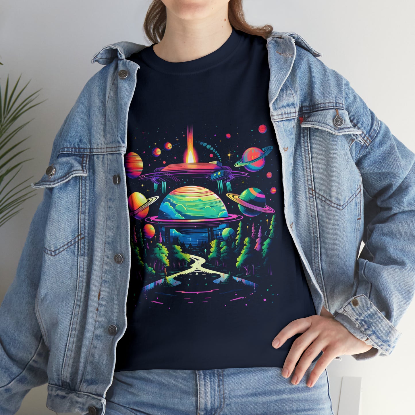 Space custom navy T-Shirt lifestyle image