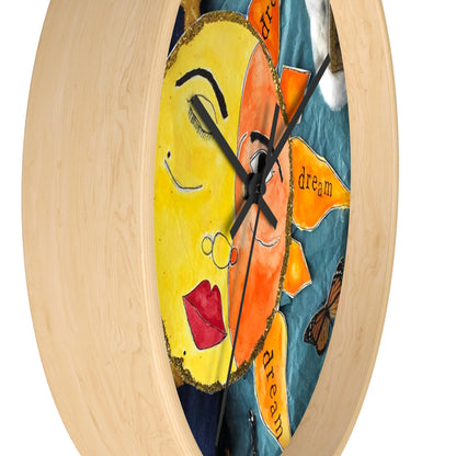 Celestial Circus Wooden Wall Clock with black hands Side View