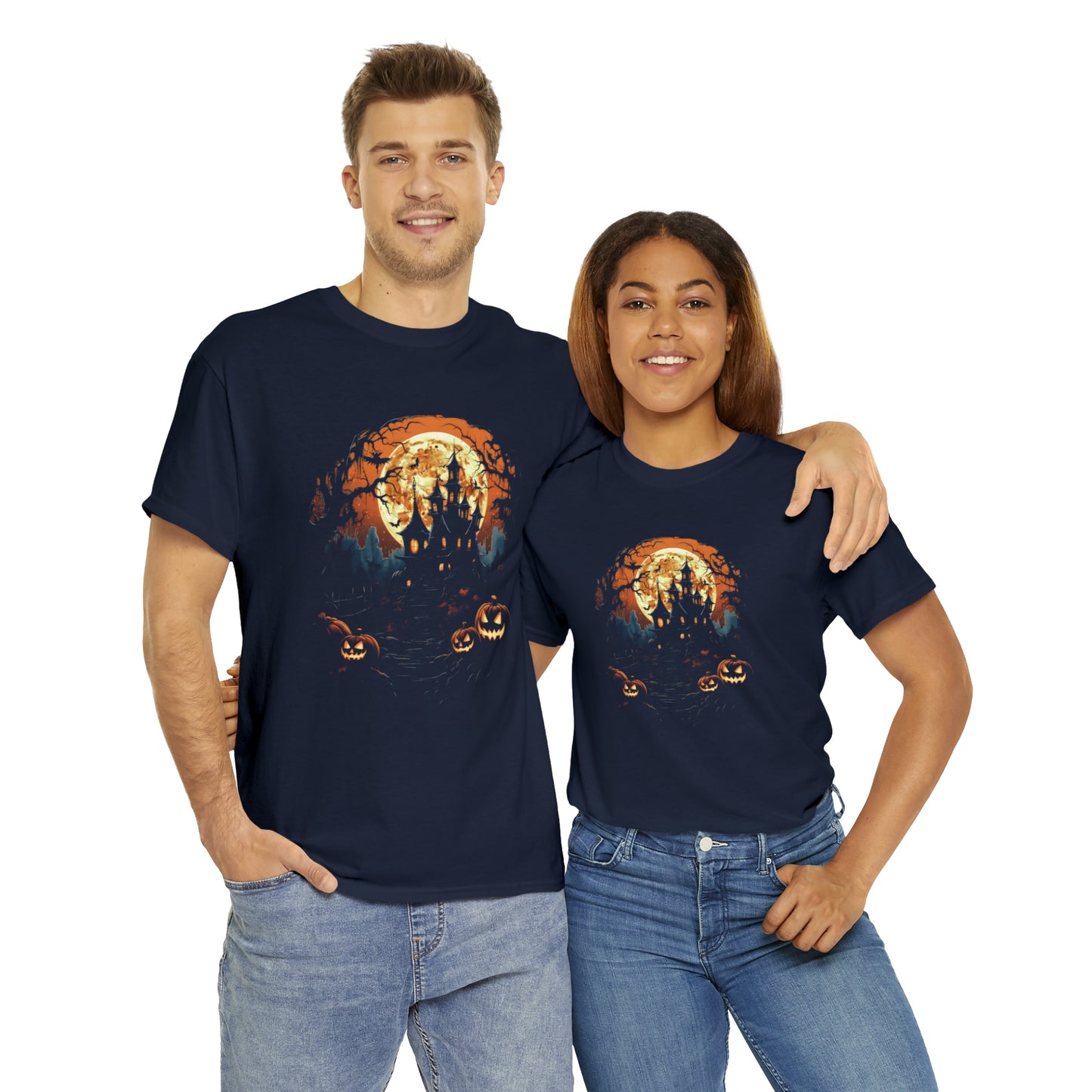 Halloween Haunted House Custom T-Shirt (Black/Navy)