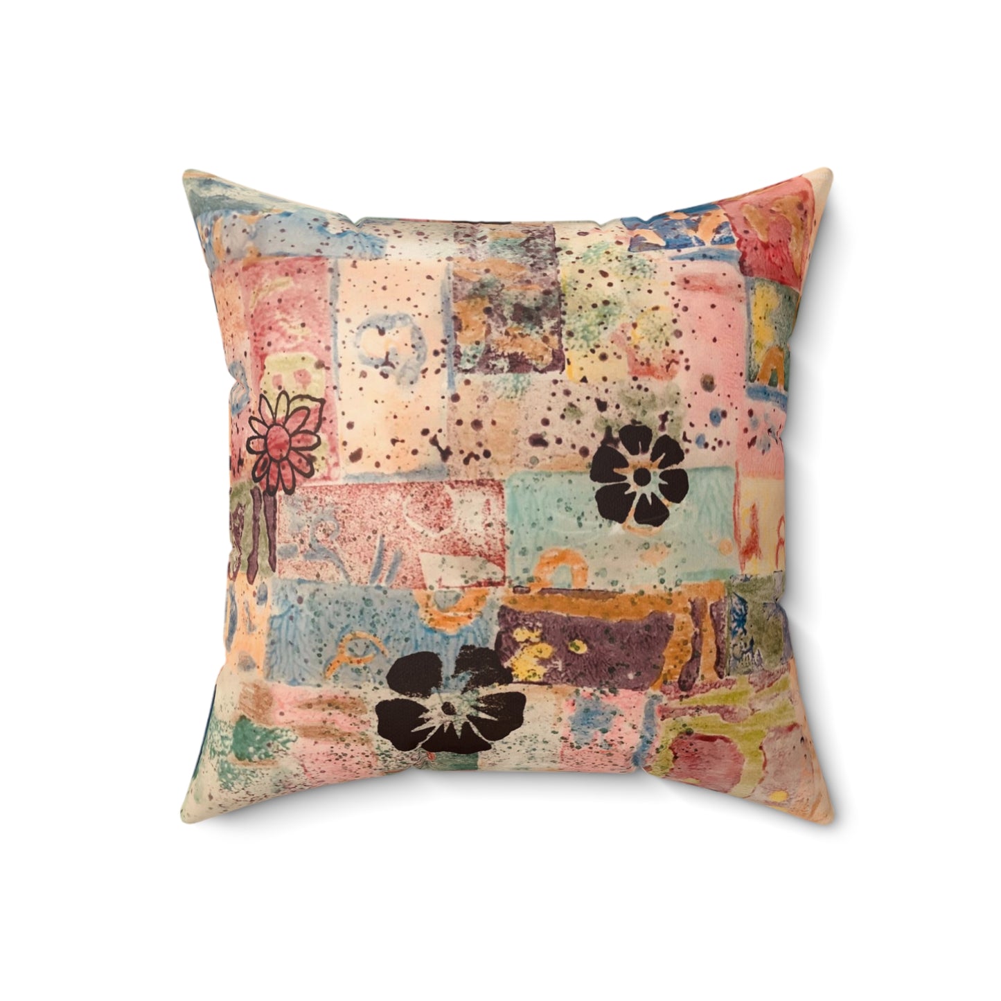 Retro-Style Abstract Flowers Polyester Square Throw Pillow