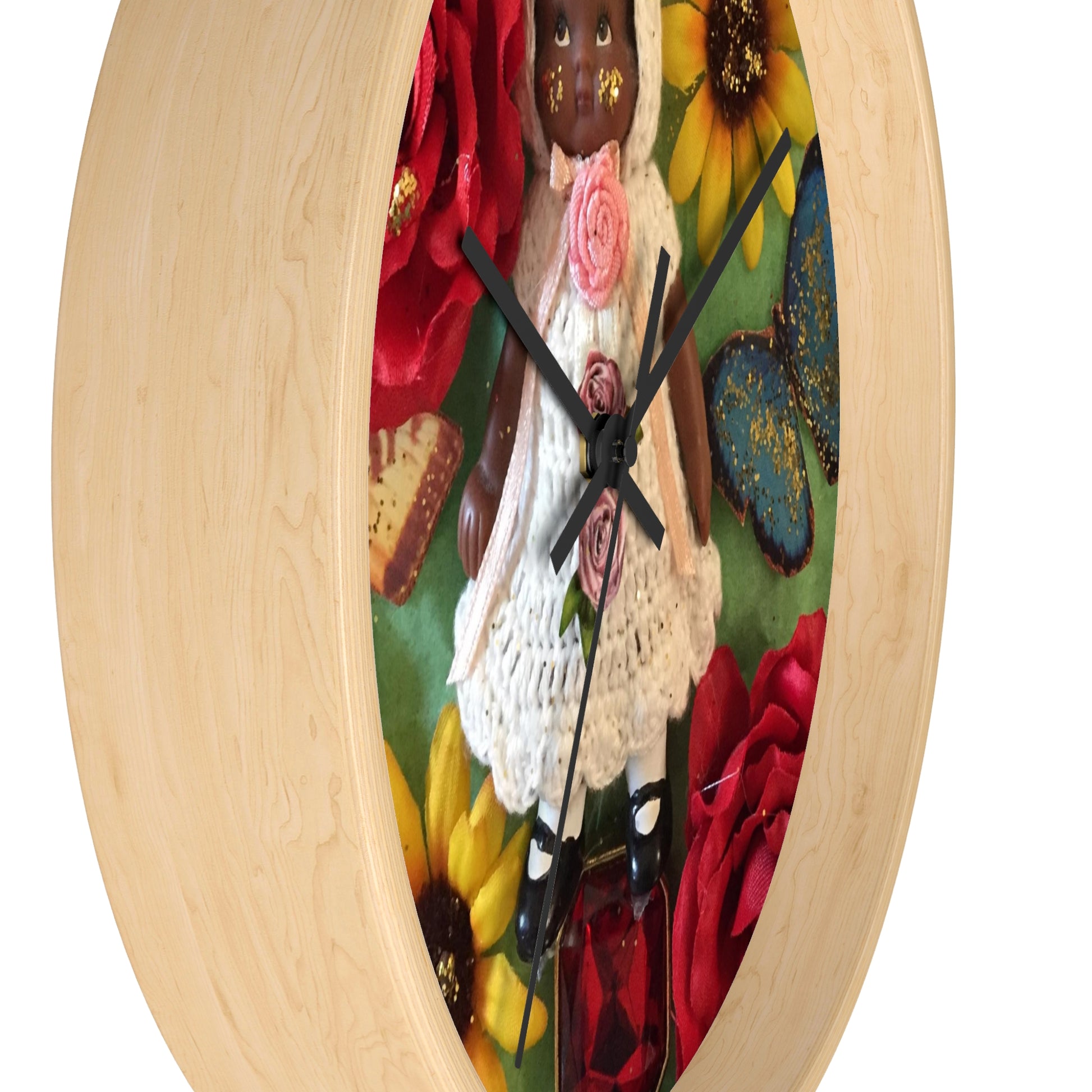 Black Girl Magic Wooden Wall Clock with black hands Side View