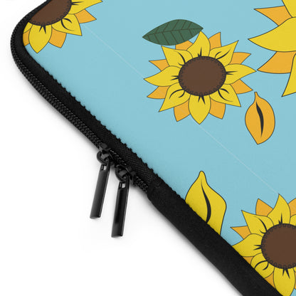 Sunflower patterned laptop sleeve zippers