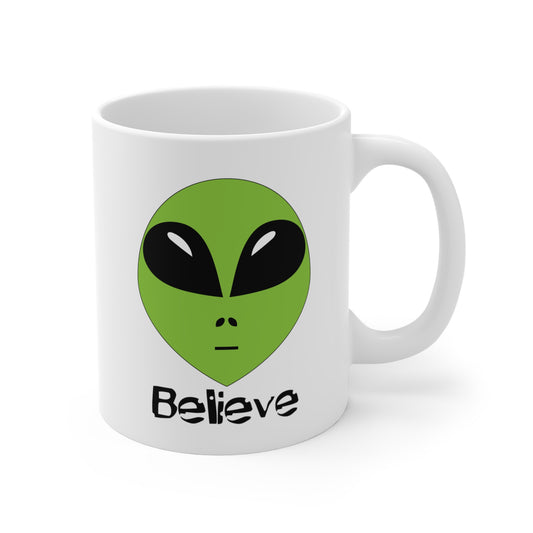 Alien "Believe" mug Alien extraterrestrial mug right hand view