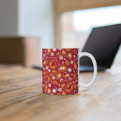 Paisley custom patterned mug on a desk