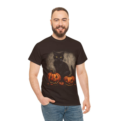 Halloween Black Cat Custom T-Shirt (Black/Navy)