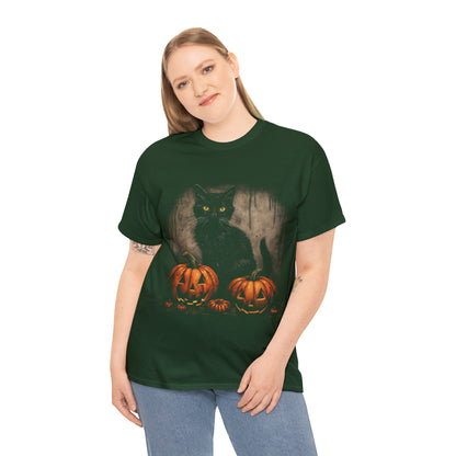 Halloween Black Cat Custom T-Shirt (Black/Navy)