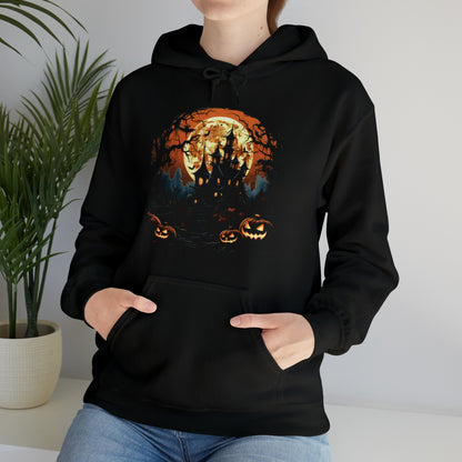 Lifestyle Image Halloween Haunted House Hooded Sweatshirt Black