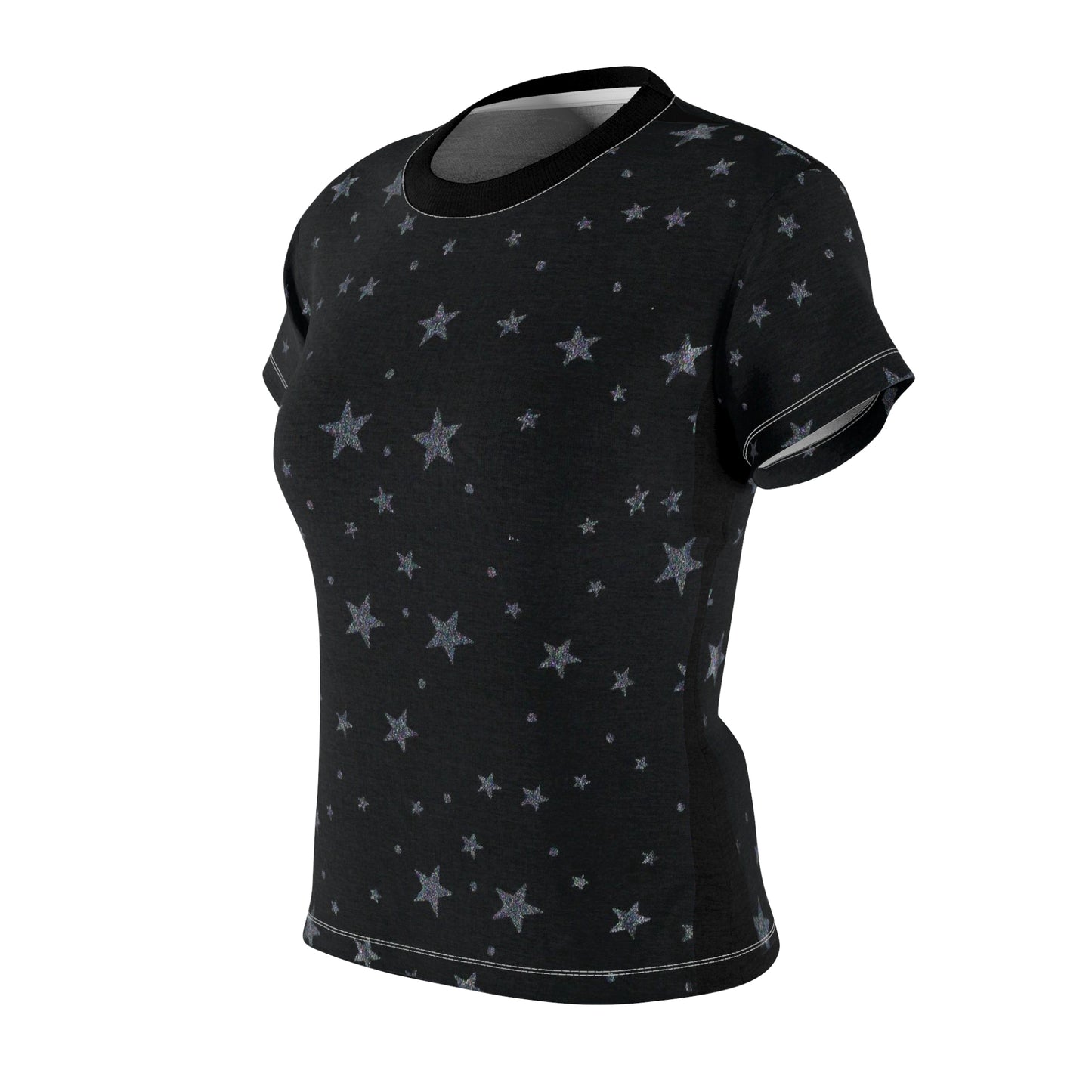 Short-Sleeve Allover Silver Star-Print Women's Tee