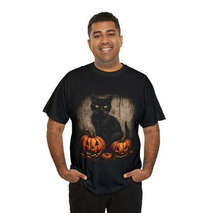 Halloween Black Cat Custom T-Shirt (Black/Navy)