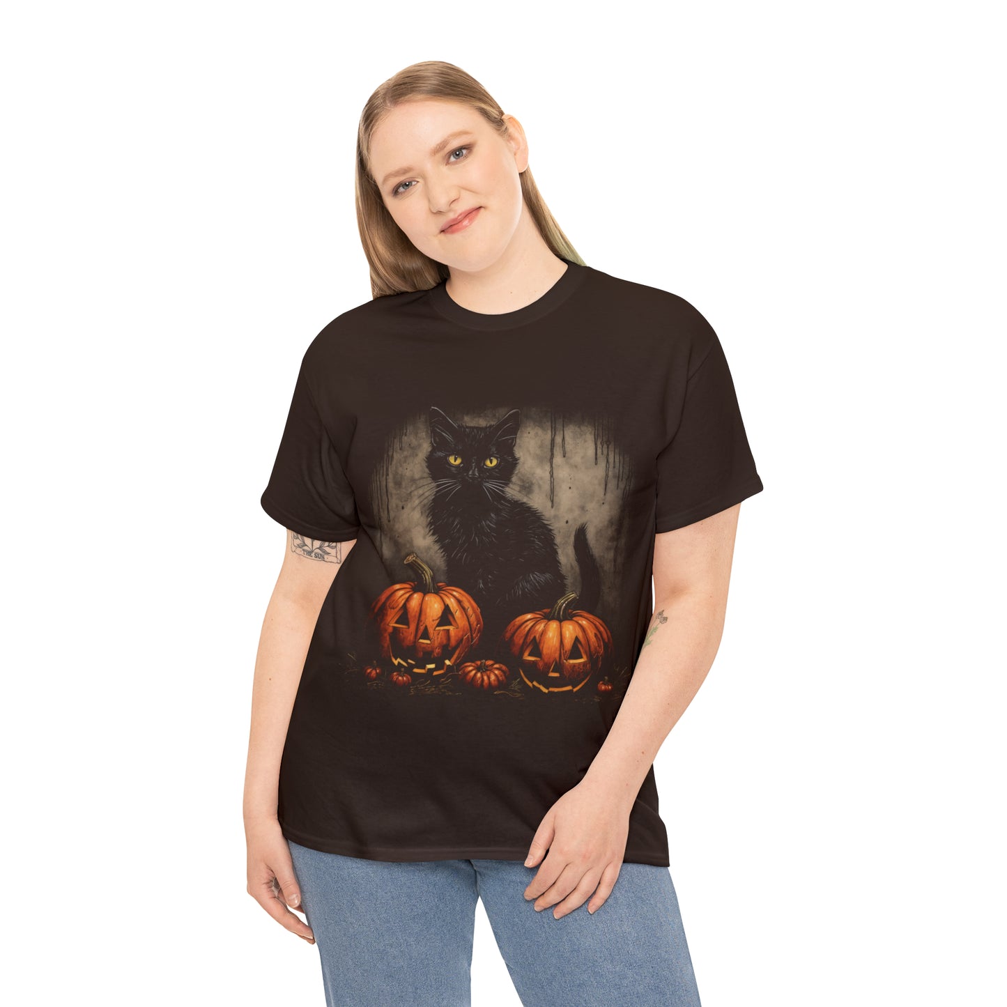 Halloween Black Cat Custom T-Shirt (Black/Navy)