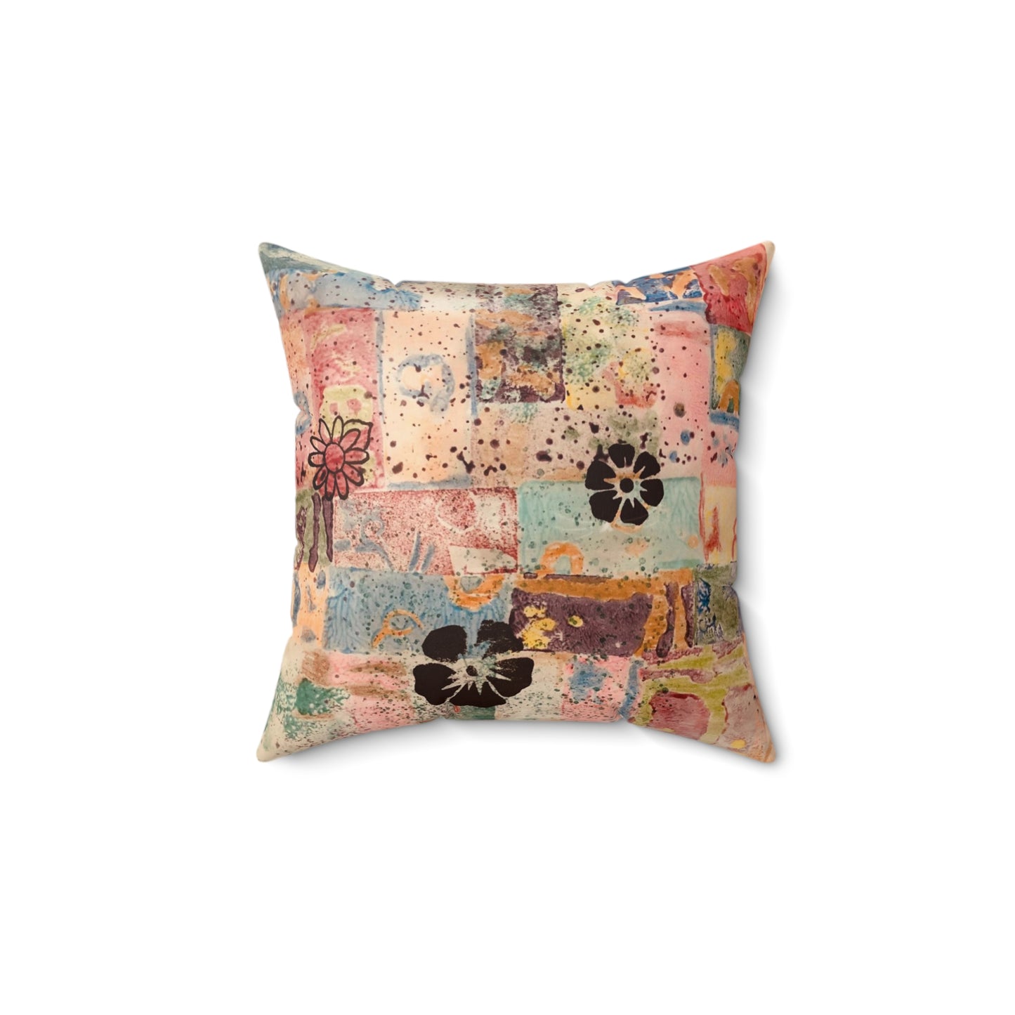 Retro-Style Abstract Flowers Polyester Square Throw Pillow