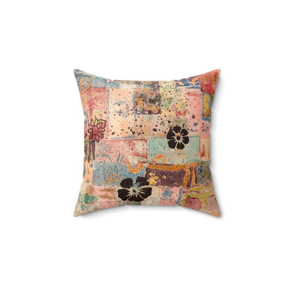 Retro-Style Abstract Flowers Polyester Square Throw Pillow