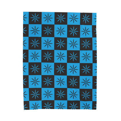 Black & Blue Mid-century Style Checkerboard Atomic Velveteen Plush Throw Blanket