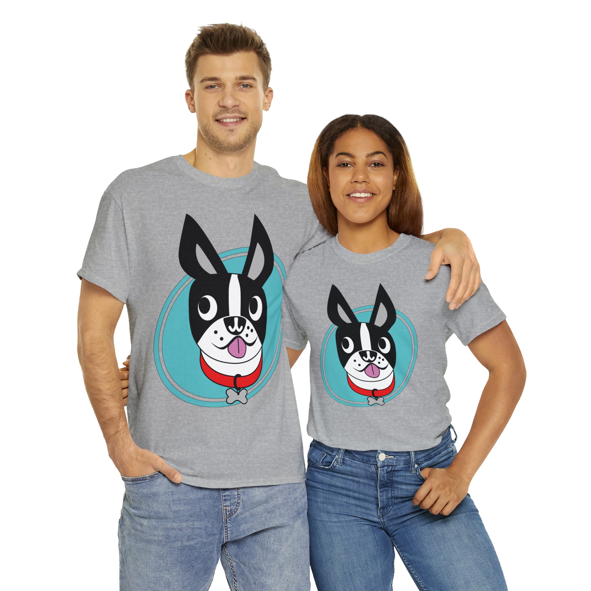 Boston Terrier custom gray T-Shirt man and woman wearing shirt