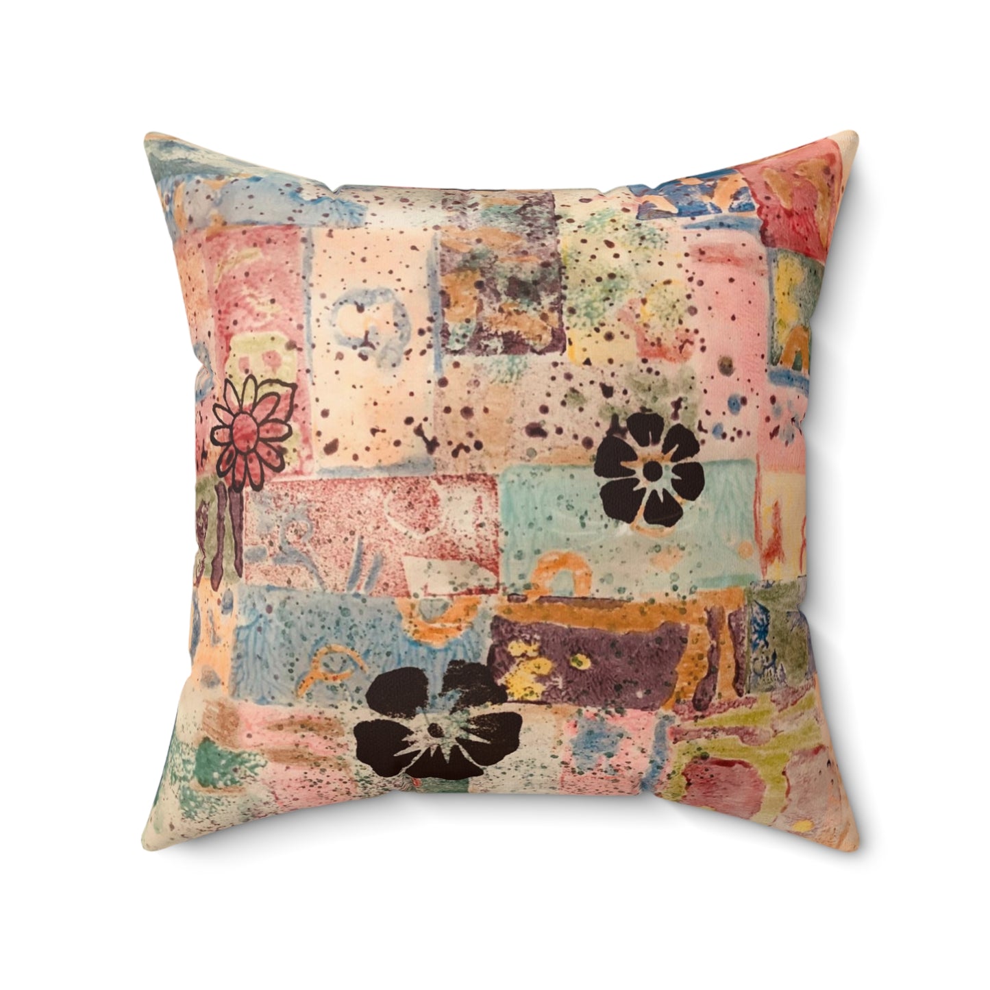 Retro-Style Abstract Flowers Polyester Square Throw Pillow