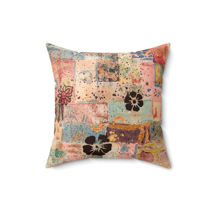 Retro-Style Abstract Flowers Polyester Square Throw Pillow