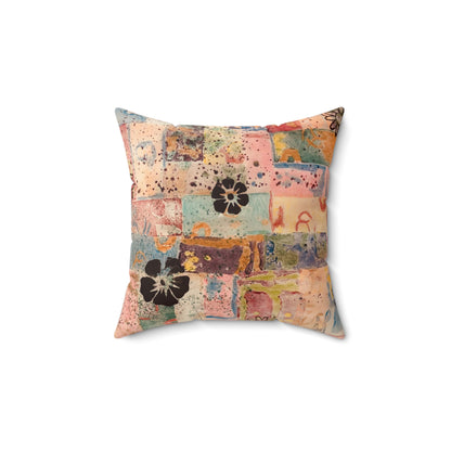 Retro-Style Abstract Flowers Polyester Square Throw Pillow