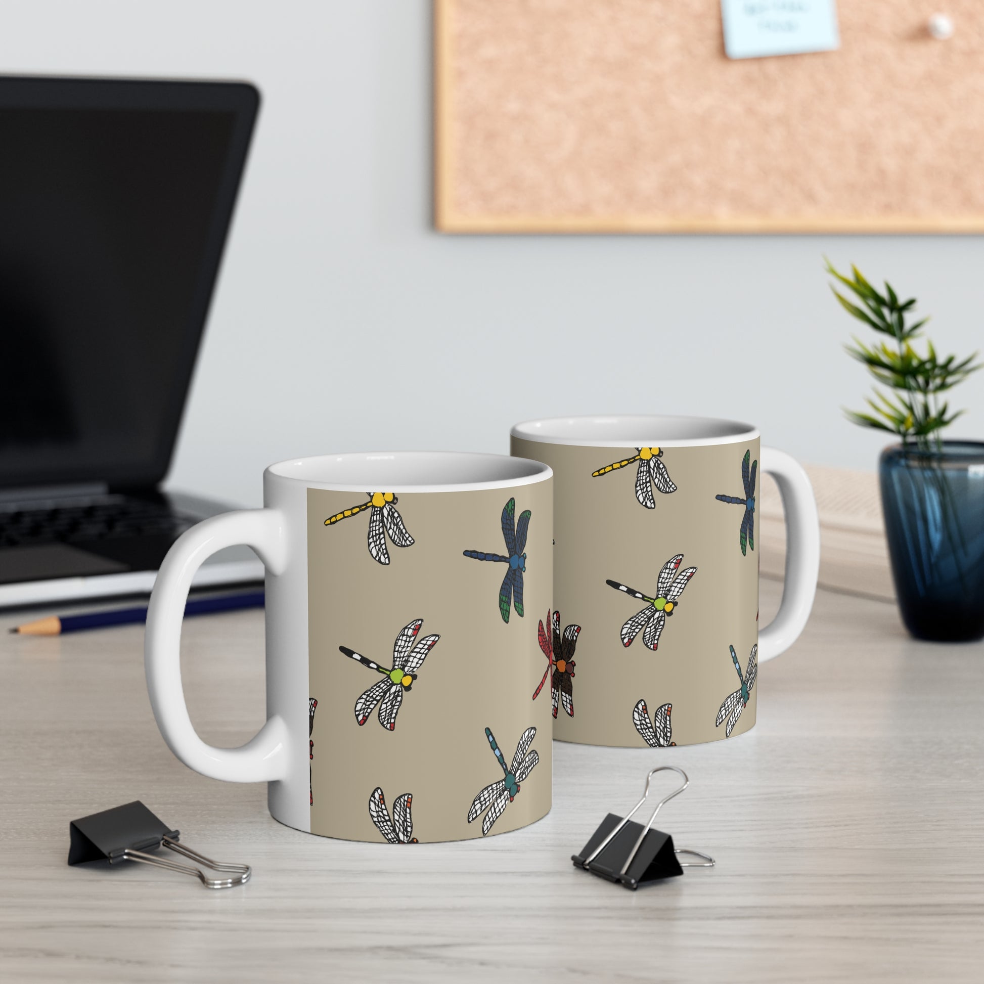 Dragonfly Dandy custom patterned mug left and right hand view