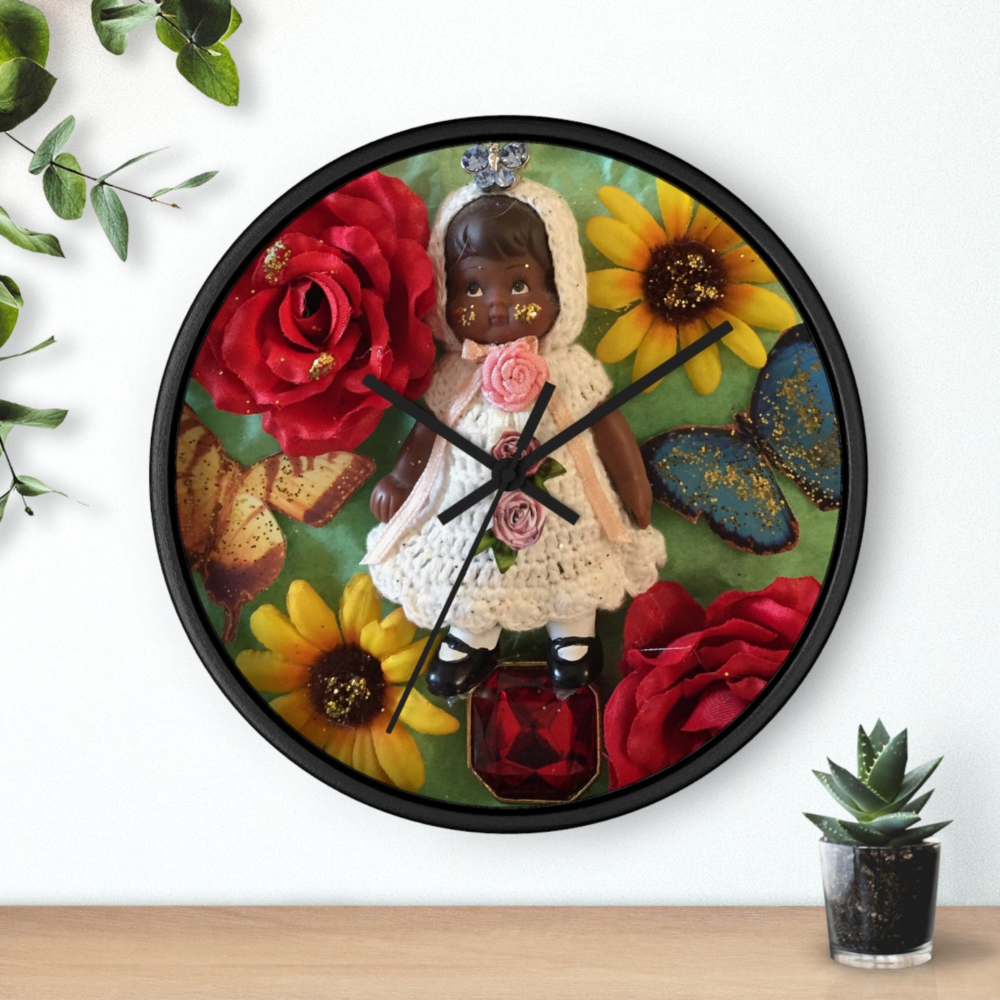 Black Girl Magic Black Wall Clock with black hands