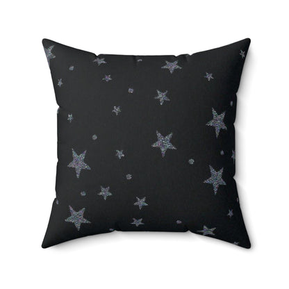 Silver Stars Spun Polyester Square Decorative Throw Pillow