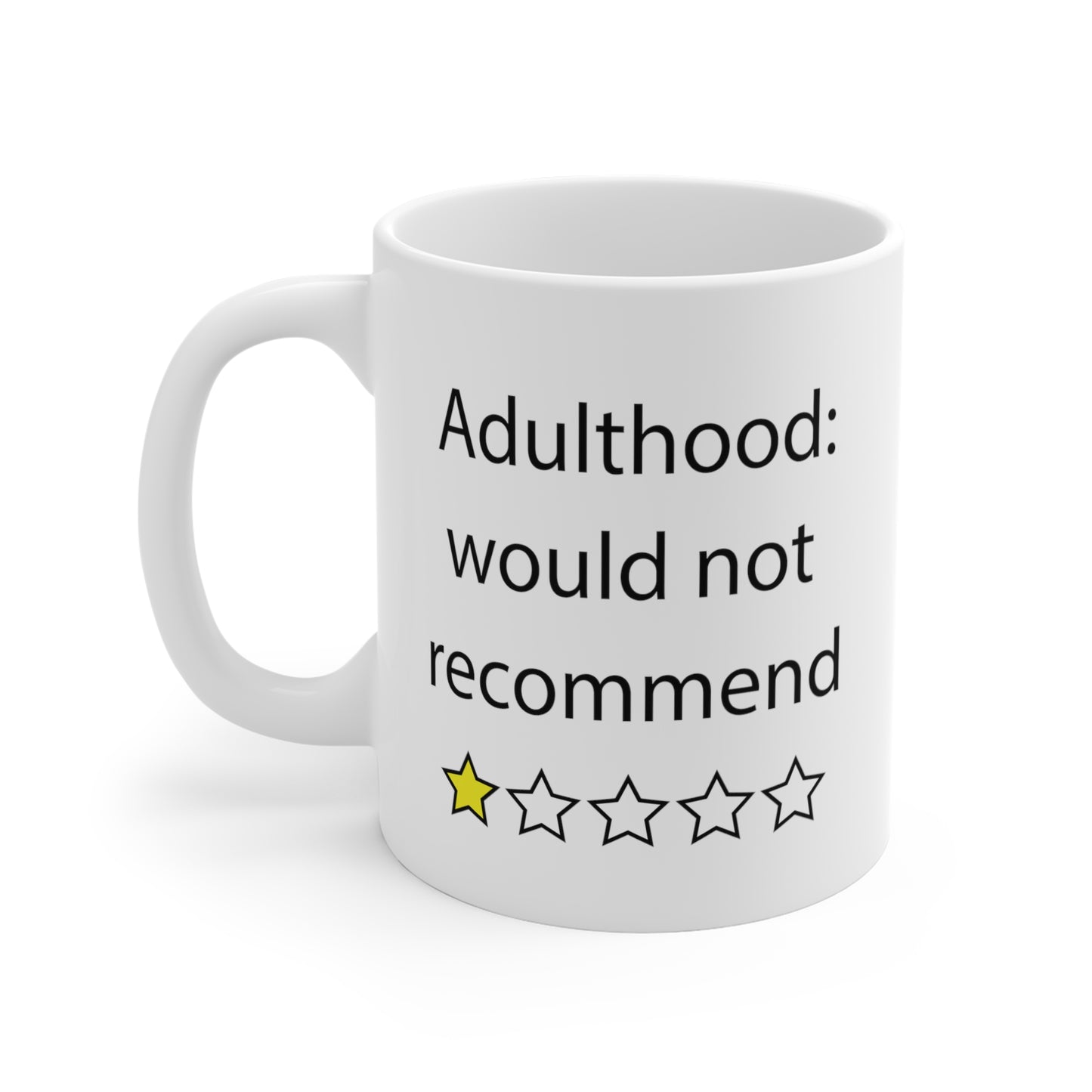 Adulthood. Would Not Recommend funny saying adulting mug left hand view