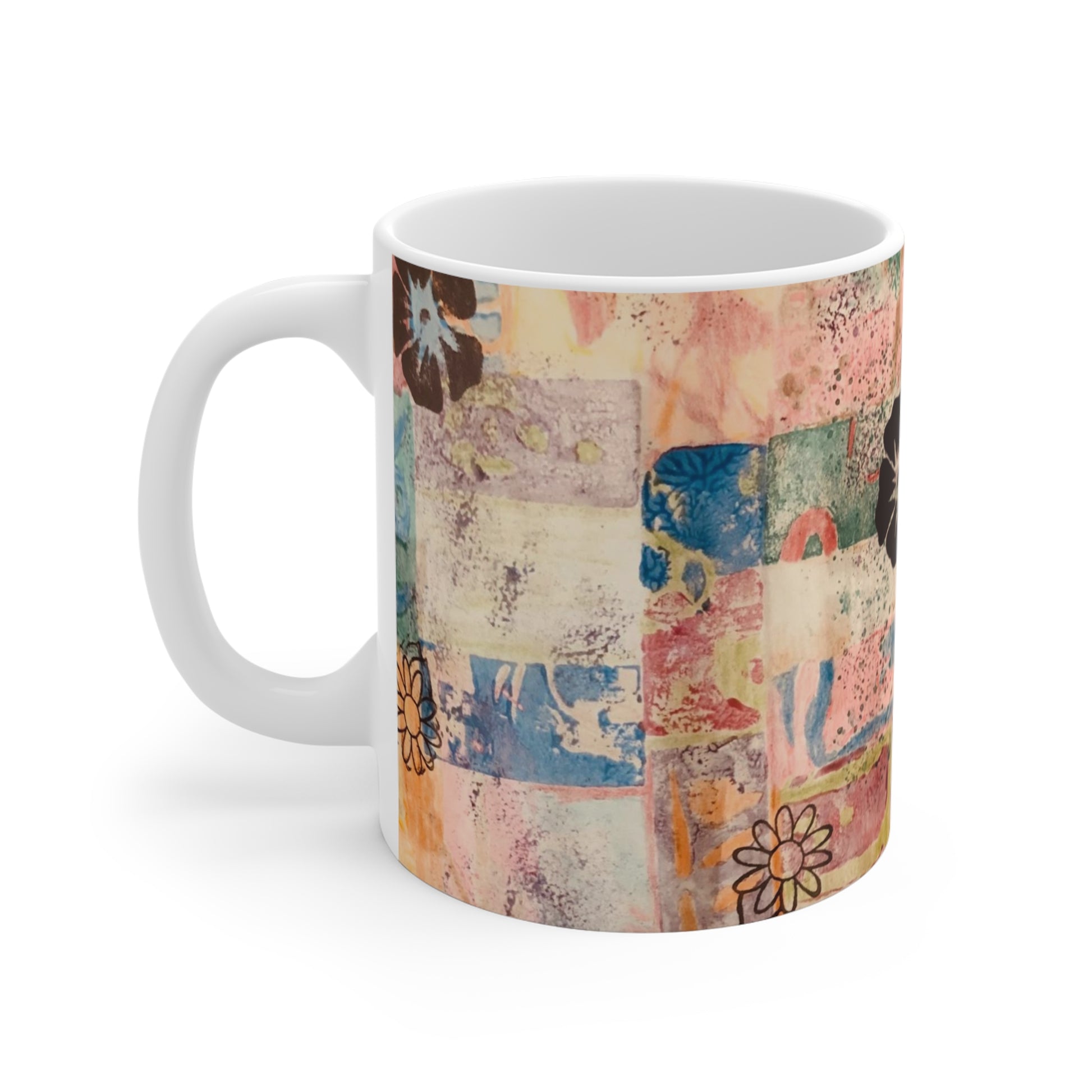 Abstract Flowers custom patterned mug left hand view