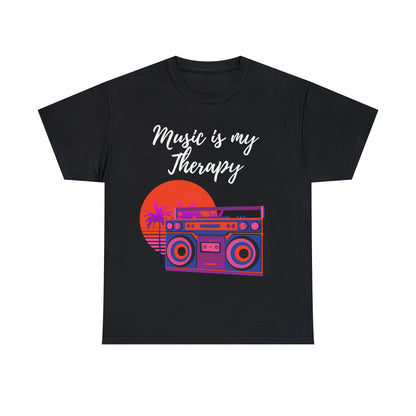 Music is my Therapy custom black T-Shirt front