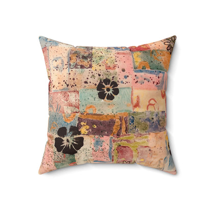 Retro-Style Abstract Flowers Polyester Square Throw Pillow